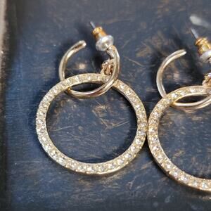 Vintage Gold and Rhinestone Dangle Earrings, Unique 1980s Jewelry